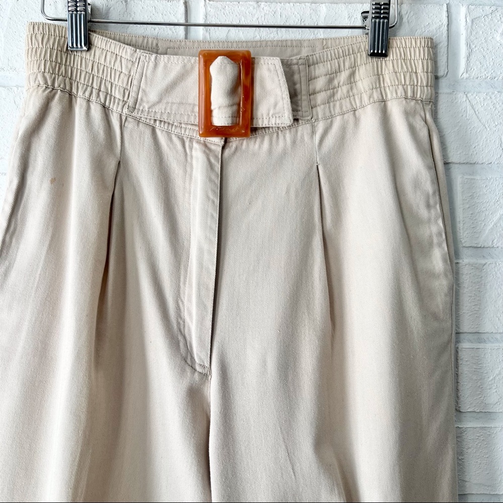 SOLD Vintage high waist beige Turkish cotton pleated mom pants 5/6 - Picture 6 of 16
